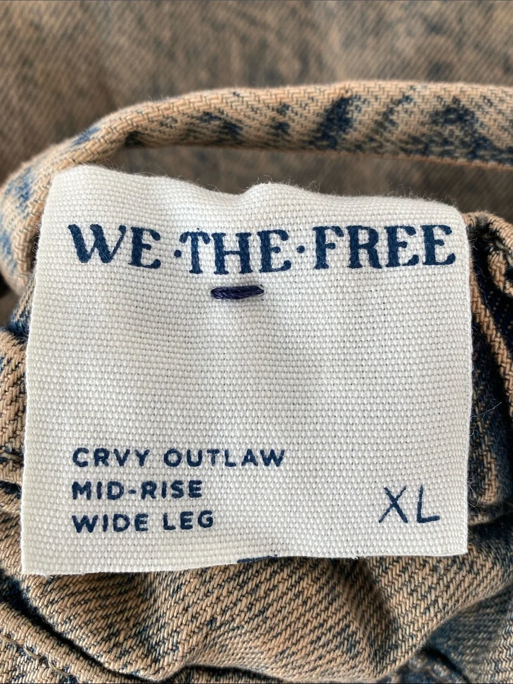 NEW We The Free People Crvy Outlaw Mid-Rise Wide Leg Jeans XL Tan Blue Boho Chic